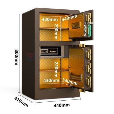 Cassaforte a doppia porta personalizzata Chiusura impronte digitali H31.5in YB/RS-80D Caffè